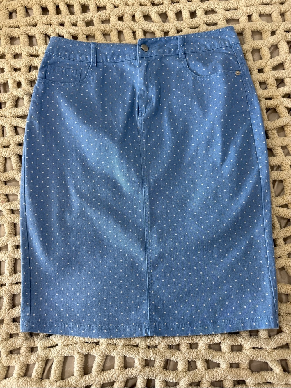Chadwicks Blue Polka Dot Pencil Skirt #0147